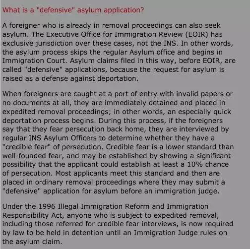 Defensive Asylum Claim, Detention & the Initial "Credible Fear" Interview